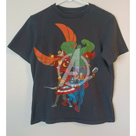 MARVEL Youth Large (14) Black The Avengers T-Shirt, Thor, Captain America, Hulk - Picture 1 of 5